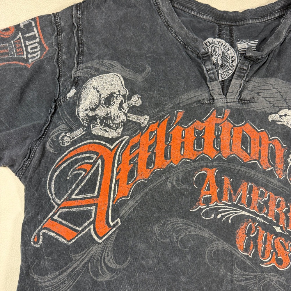 VTG Affliction American Customs Mens L Large Black Acid Wash Skull Eagle T-Shirt - Picture 9 of 14